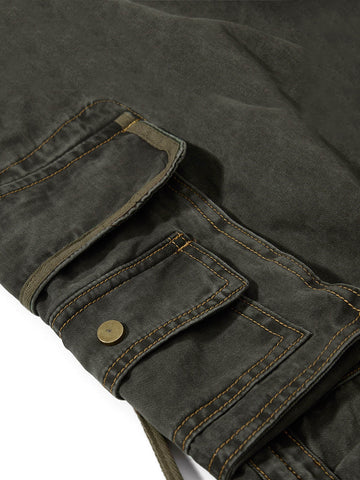 Retro punk style multi-pocket wide-leg cargo pants with rivet pleats and logo print design. 