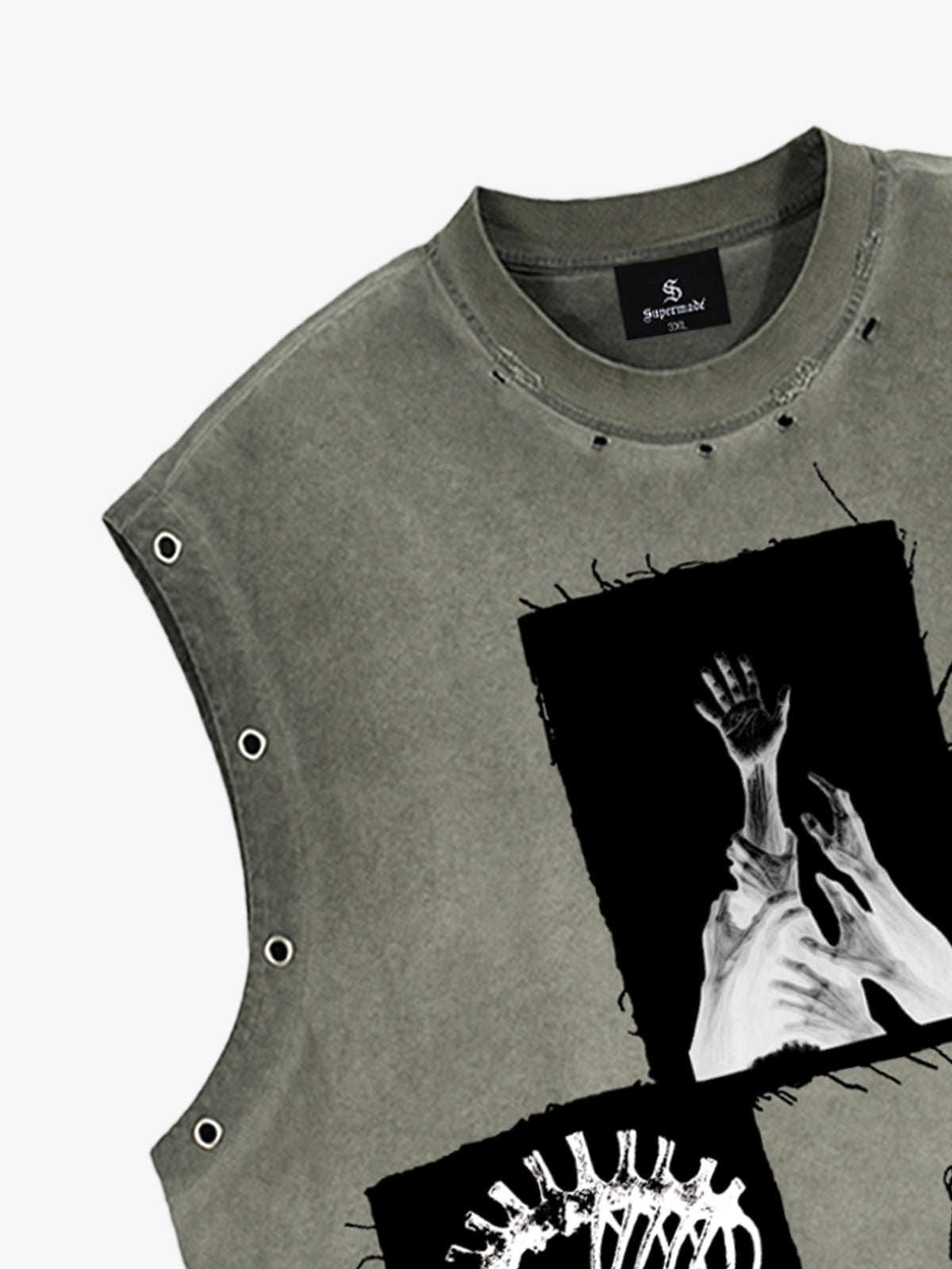 Distressed Sleeveless Crop Top with Barbed Wire Graphic Design 