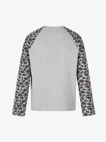 Lip Graphic Leopard Patchwork Waffle Long Sleeve Tee