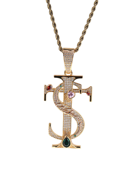 Zircon S Cross Pendant Necklace 