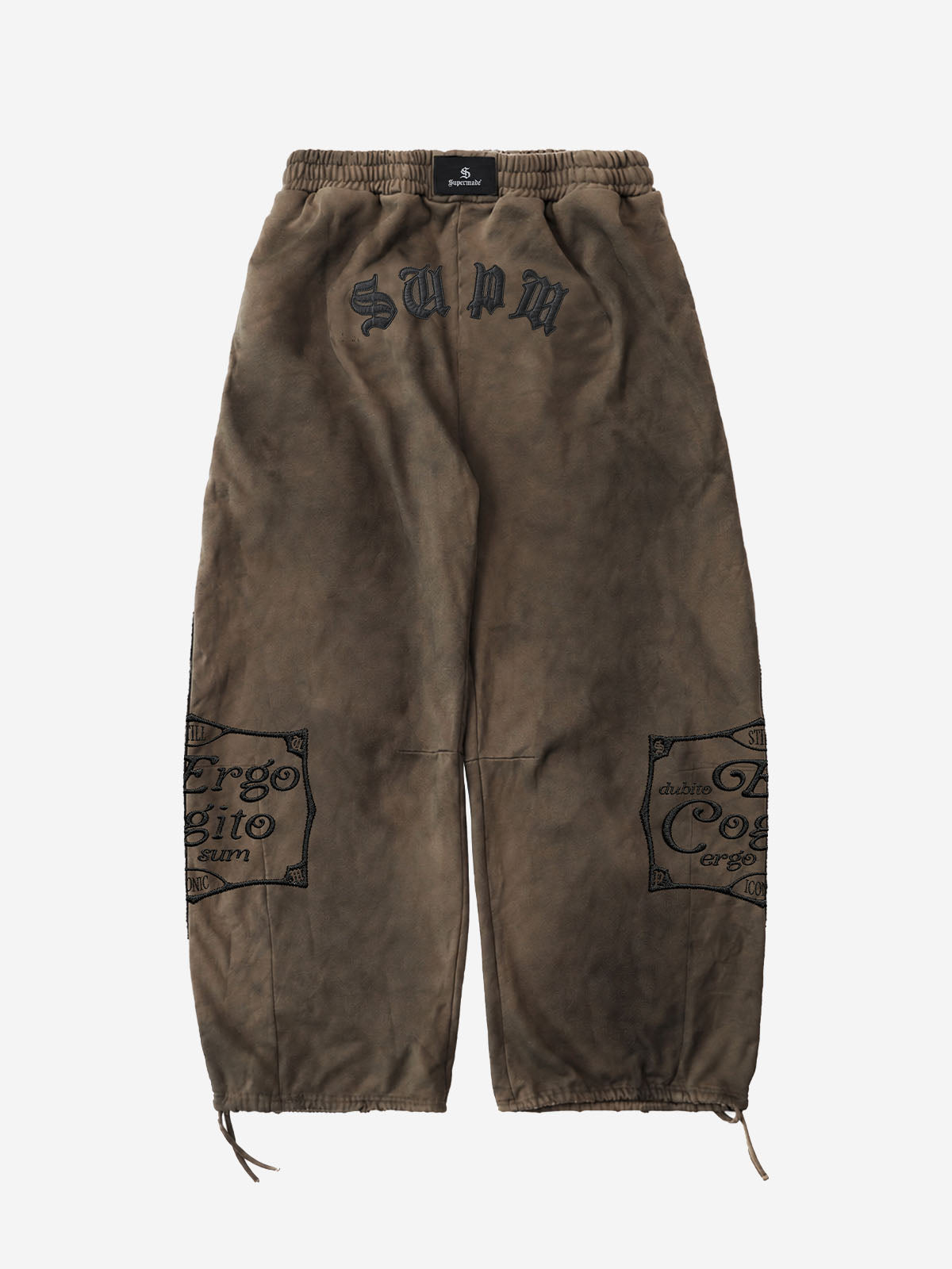 Embroidered Washed Distressed Hoodie & Wide-Leg Pants Set