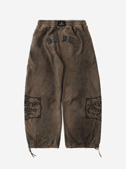 Embroidered Washed Distressed Hoodie & Wide-Leg Pants Set