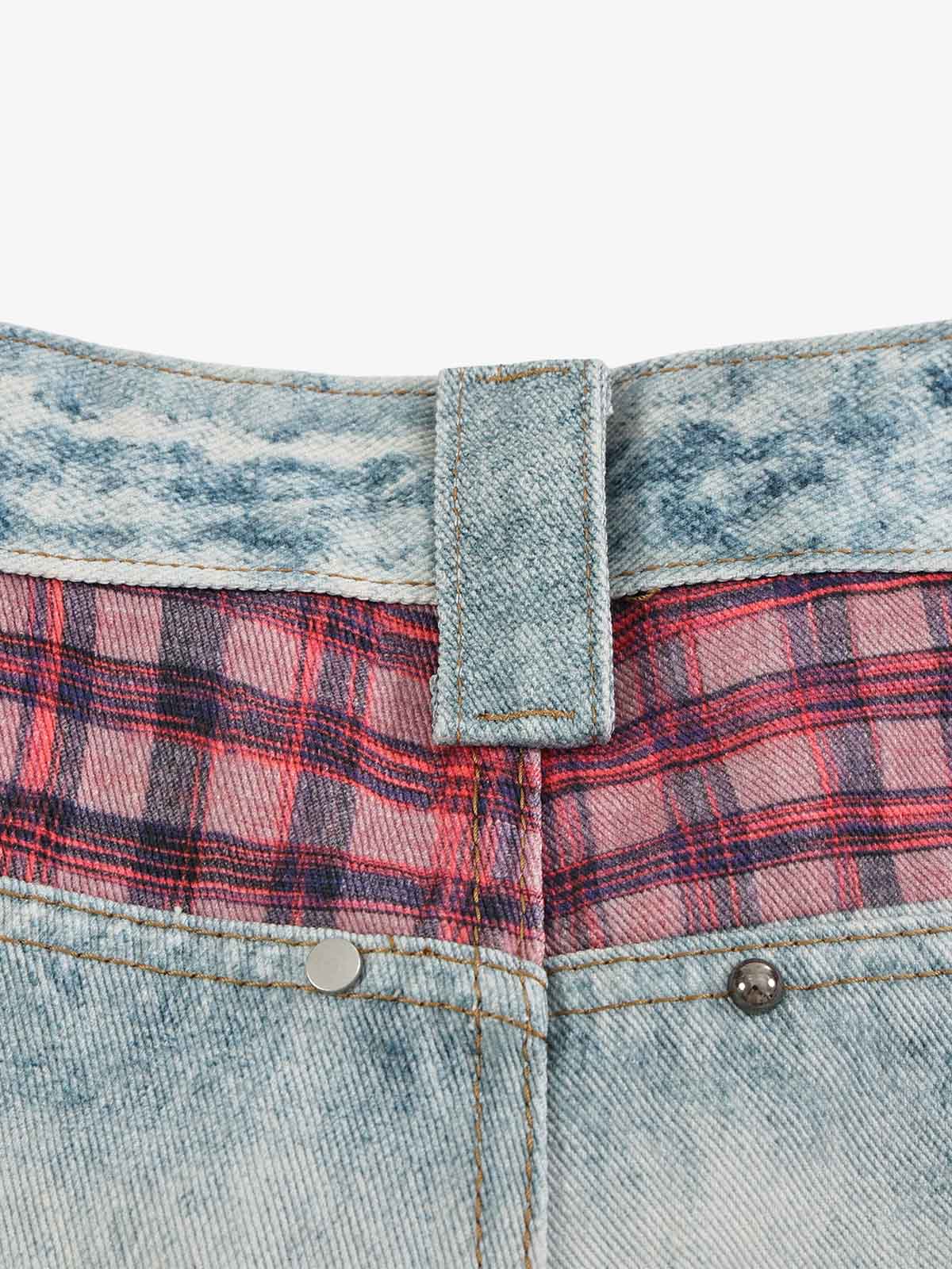 3D Grid Patchwork Distressed Jeans