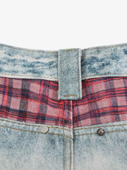 3D Grid Patchwork Distressed Jeans