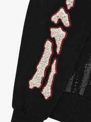 Oversized-Zip Skeleton Graphic Patchwork Hoodie