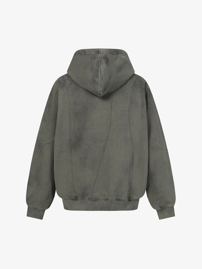 Retro Washed Distressed Irregular Shape Hoodie 
