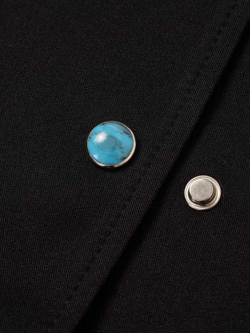 Turquoise Button Embroidered Cropped Jacket