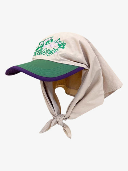 Cotton Kids Sun Protection Hat with Adjustable Neck Scarf, Breathable and UV-Resistant Baby Cap for Outdoor Activities 