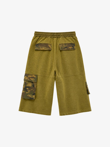 Camo Paneled Distressed Cropped Sweatpants