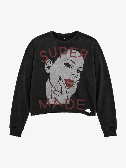 Tongue Graphic Distressed Waffle Long Sleeve Tee