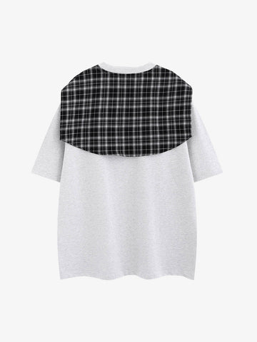 Street Style Retro Patchwork Plaid Tee