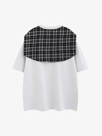 Street Style Retro Patchwork Plaid Tee