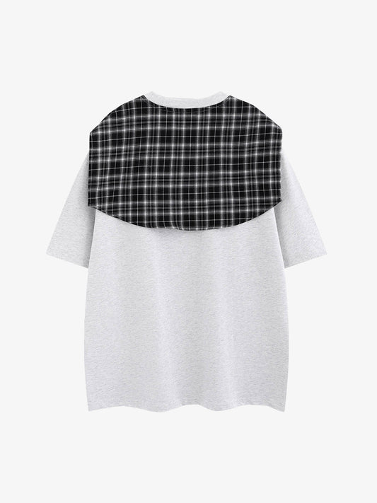 Street Style Retro Patchwork Plaid Tee