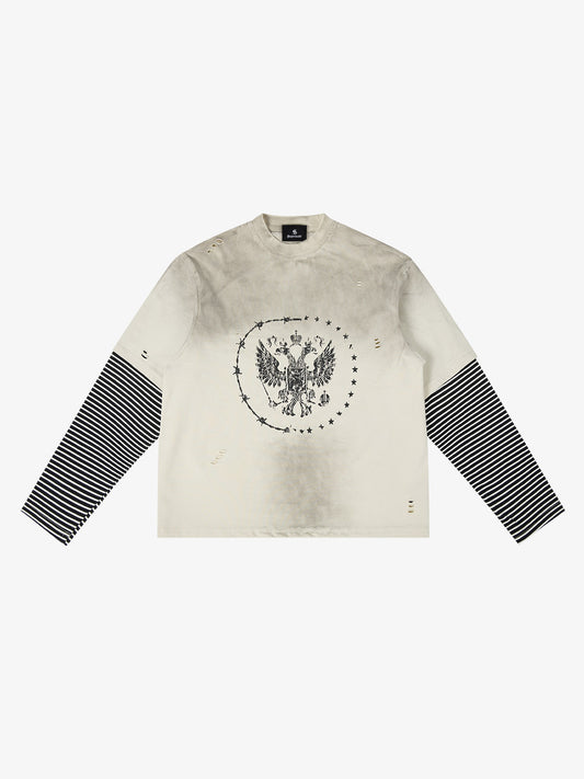 Doppellagiges, im Used-Look gewaschenes Kurzarm-T-Shirt