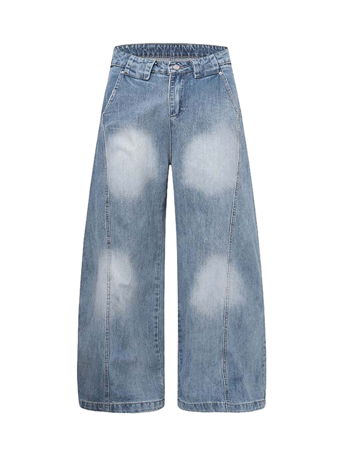 Distressed Washed Deconstructed Barrel Jeans
