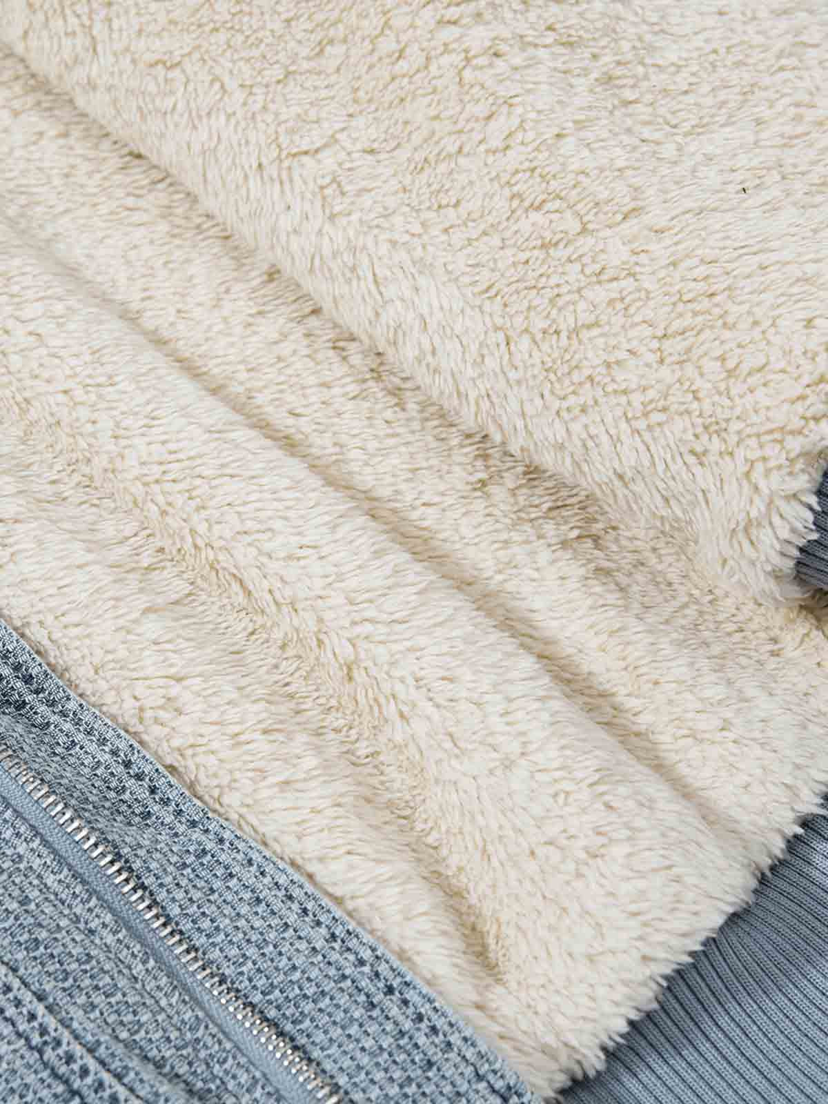 Washed Embroidered Fur-Lined Denim Bomber Jacket