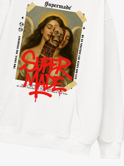 Skull And Angel Pattern Hooded Sweatshirt 