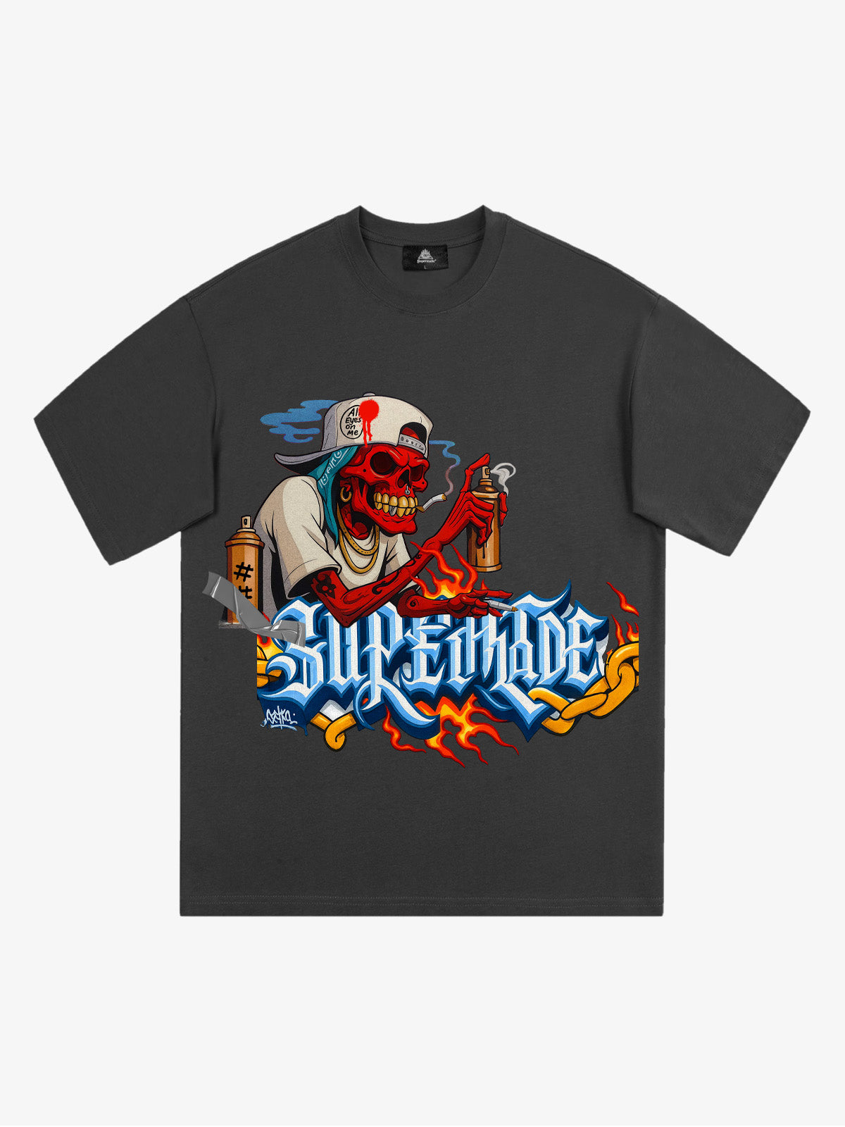 Thesupermade Skull Graffiti Artist Flame Flower Font T-shirt 