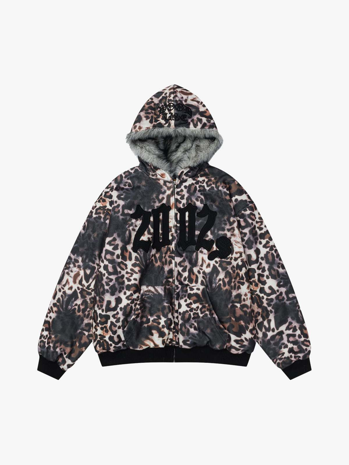Leopard Print Hooded Bomber Jacket with Faux Fur Trim - Trendy and Stylish for All Seasons 