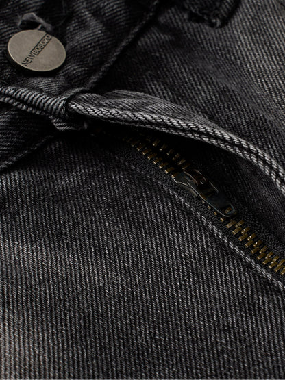 Washed Distressed Raw Edge Barrel Jeans - 2402 