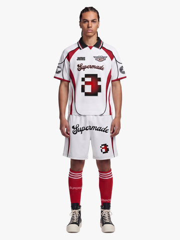Retro Japanese-Style Red & White Pixel Print Custom Jersey Set