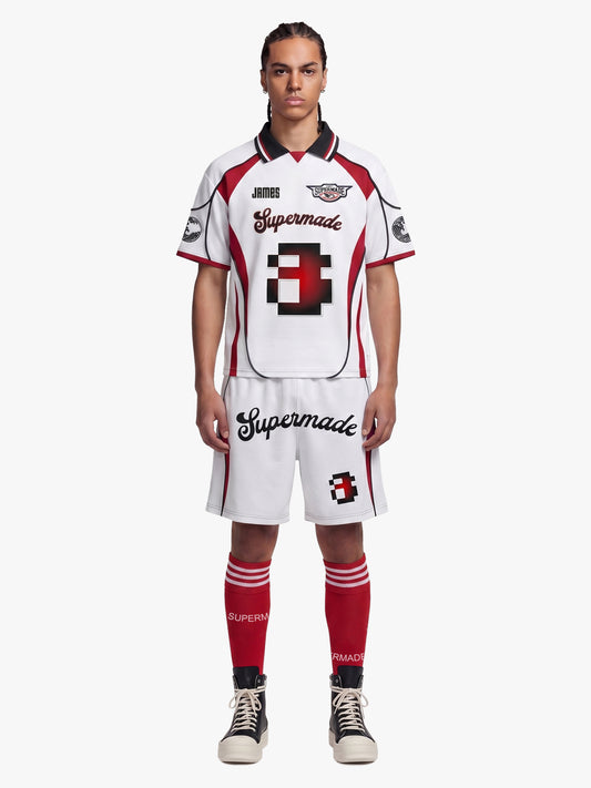 Retro Japanese-Style Red & White Pixel Print Custom Jersey Set