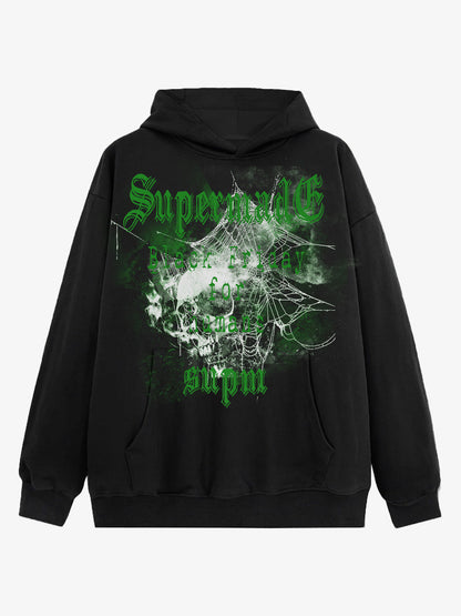 THE SUPERMADE Black Friday Human Supremacy Graphic Hoodie with Skull and Web Design 