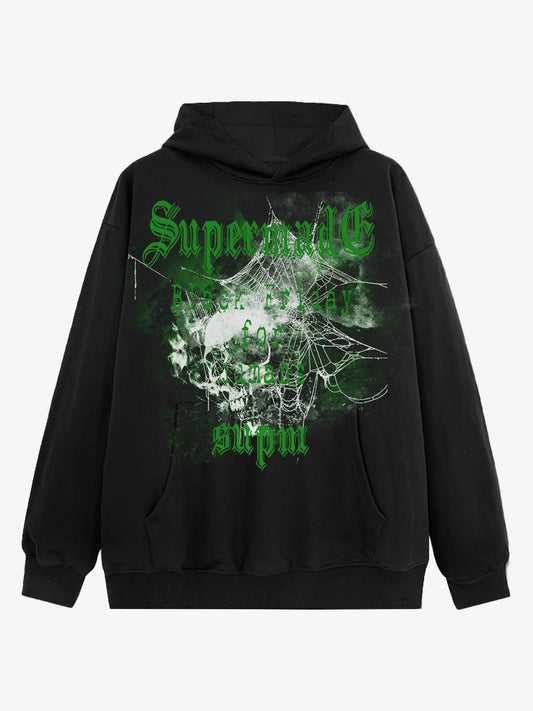 THE SUPERMADE Black Friday Human Supremacy Graphic Hoodie with Skull and Web Design 