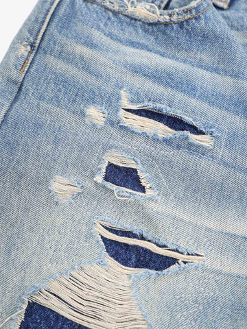 Distressed Patchwork Wide-Leg Jeans 