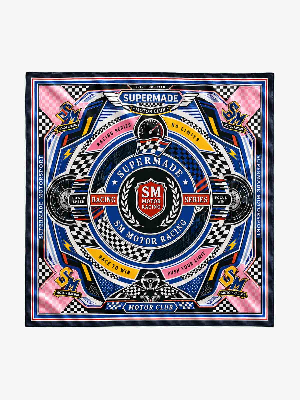 Checkerboard Racing Emblem Silk Scarf