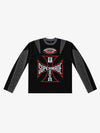 Cross Racing Embroidered Mesh Paneled Cropped Top