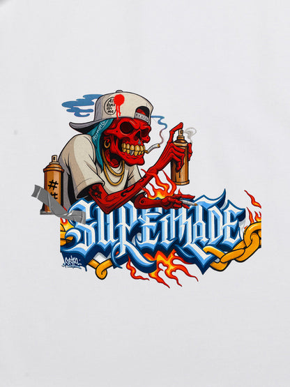 Thesupermade Skull Graffiti Artist Flame Flower Font T-shirt 