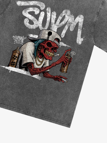 Street Trendy Skull Spray-Paint Graffiti Master T-Shirt 