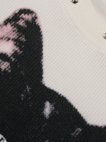 Vintage Black Cat Studded Collar T-Shirt 