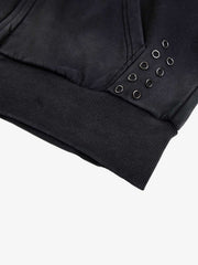 Distressed Grommet Cross Pattern Zip-Up Hoodie