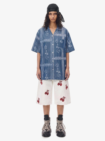 Blue Paisley Camp Collar Boxy Shirt 