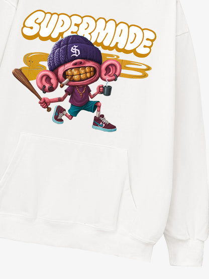 Thesupermade Cartoon Graffiti Font Baseball Trend Boy Hooded Sweatshirt 