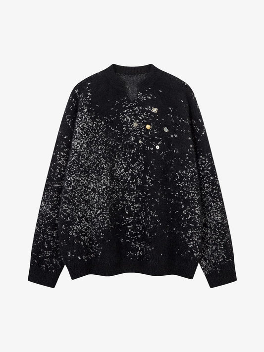 Stylish Speckled Knit Sweater with Embellished Buttons 