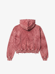 Embroidered Ripped Washed Distressed Zip Hoodie