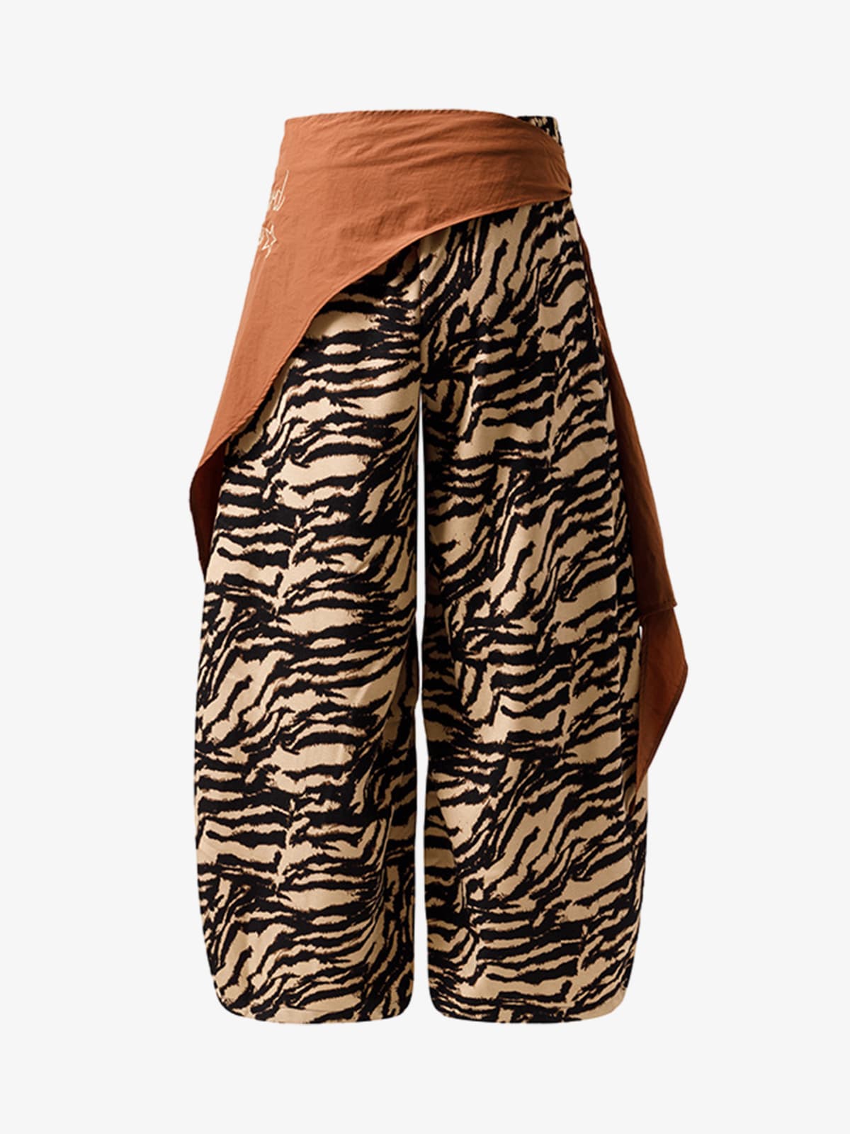 Retro Zebra Print Asymmetric Draped Patchwork Barrel Pants 