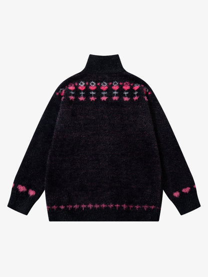 Cozy Pink Patterned Sweater for Women - Perfect for Casual and Festive Occasions 