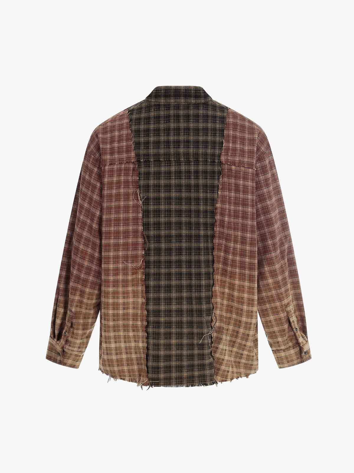 Patchwork Plaid Distressed Hem Shirt