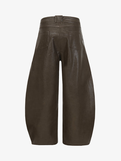 Vintage Pleated PU Leather Barrel Pants 