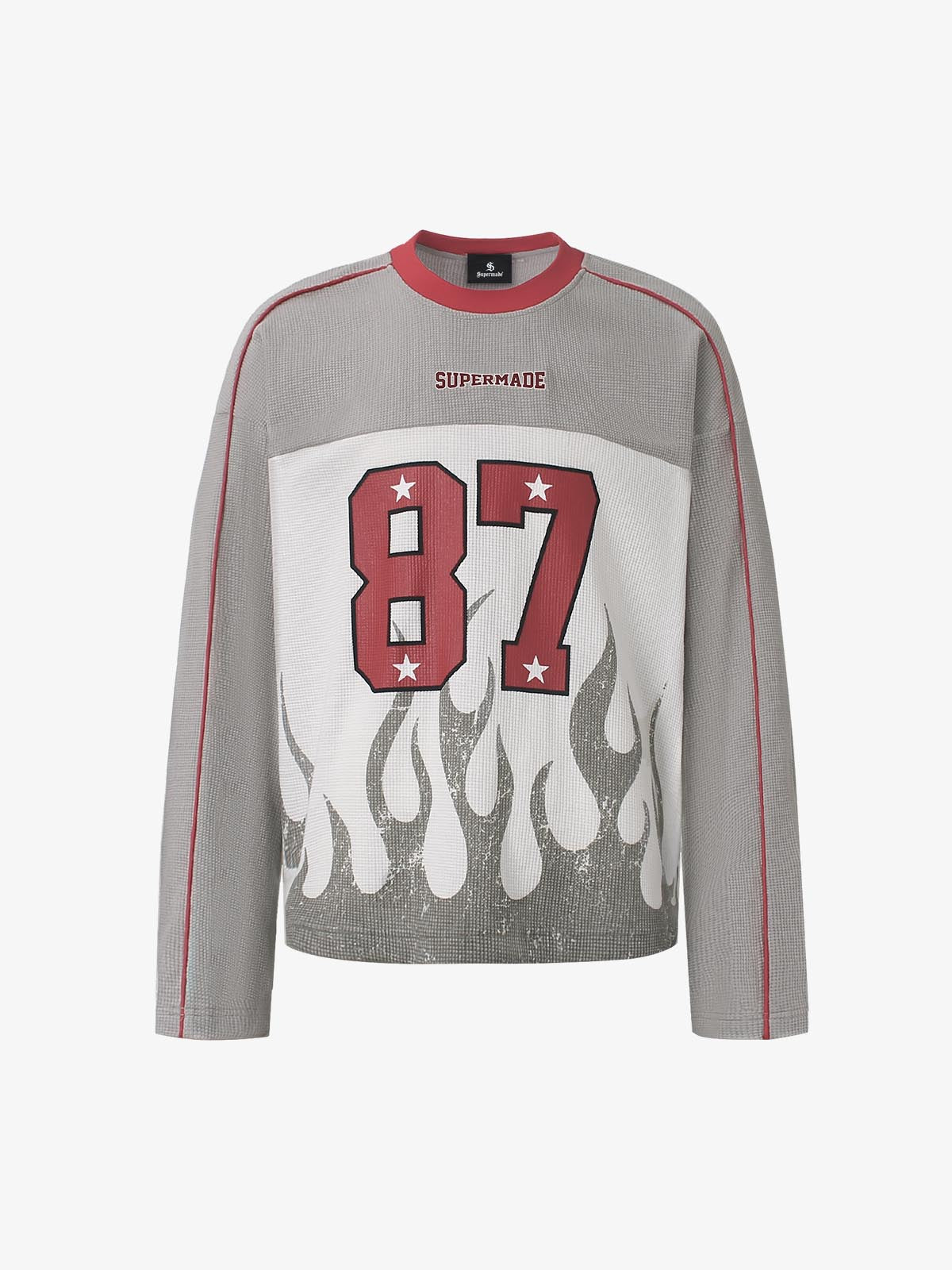 Flame Graphic Paneled Waffle Long Sleeve Tee