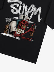 Street Trendy Skull Spray-Paint Graffiti Master T-Shirt 