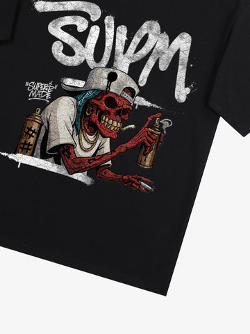 Street Trendy Skull Spray-Paint Graffiti Master T-Shirt 