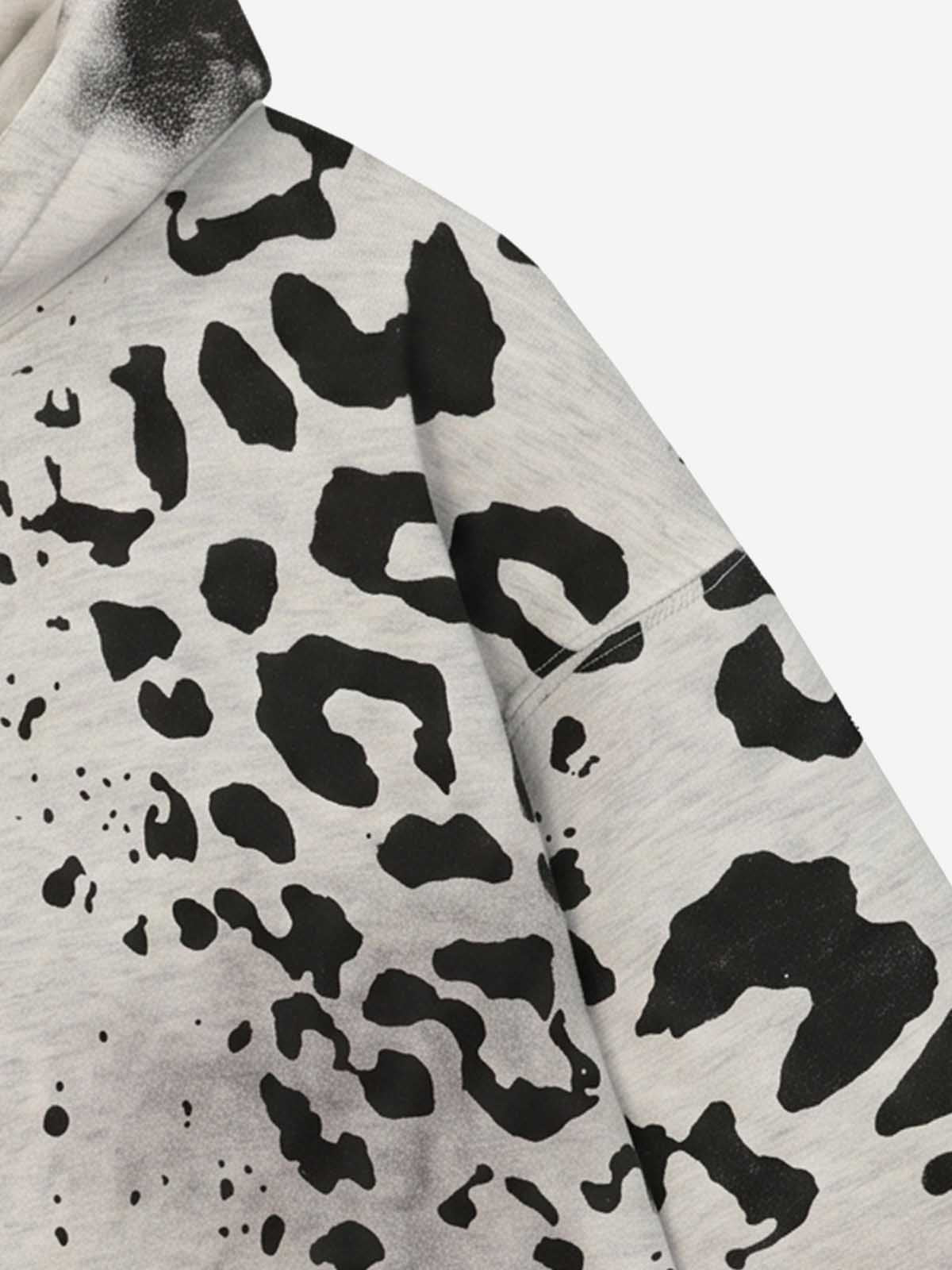 Leopard Logo Appliqué Distressed Hoodie