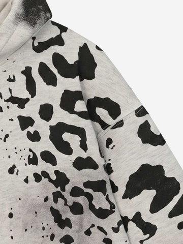 Leopard Logo Appliqué Distressed Hoodie