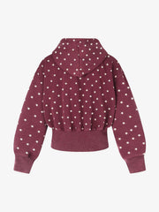 Distressed Polka Dot Ribbed Zip-Up Hoodie
