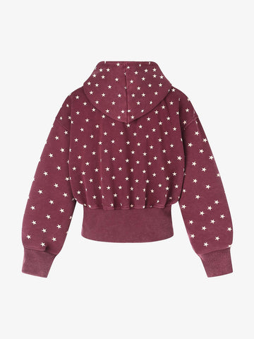 Distressed Polka Dot Ribbed Zip-Up Hoodie